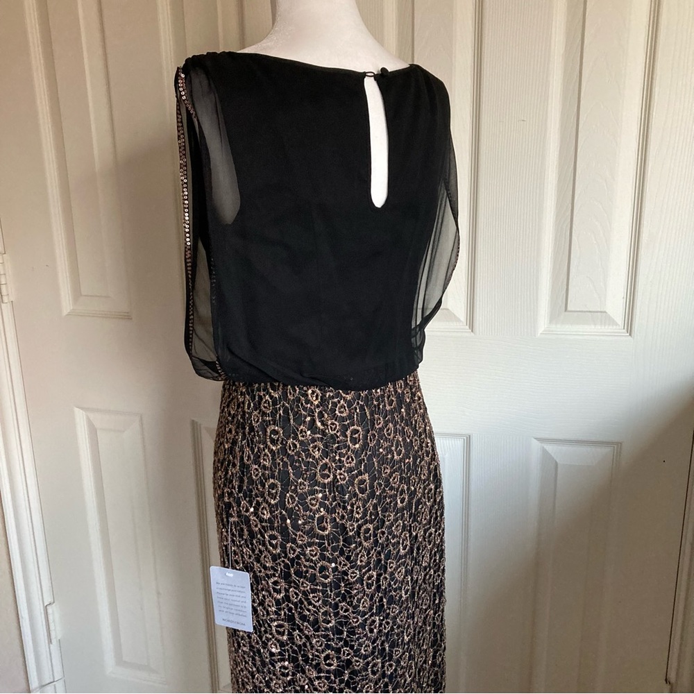 NWT Aidan Mattox silk maxi Dress beautiful gold beading embroidery sz 4 - Picture 12 of 16